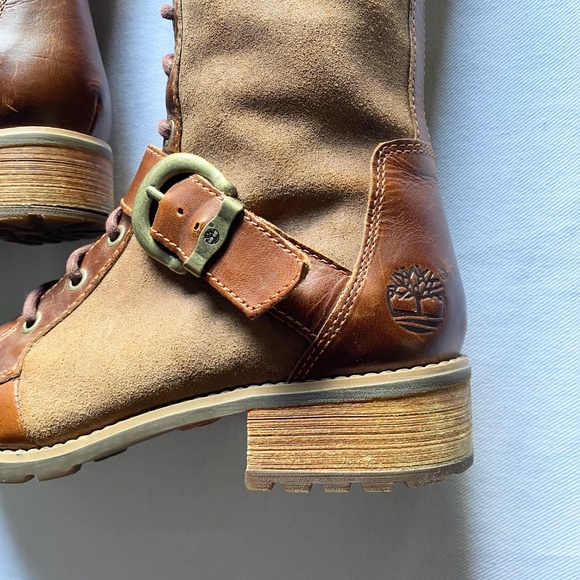 Timberland Bethel Boots Tall Mid Calf Lace Up Buckle Brown Leather Suede Sz 8.5 - Picture 6 of 15